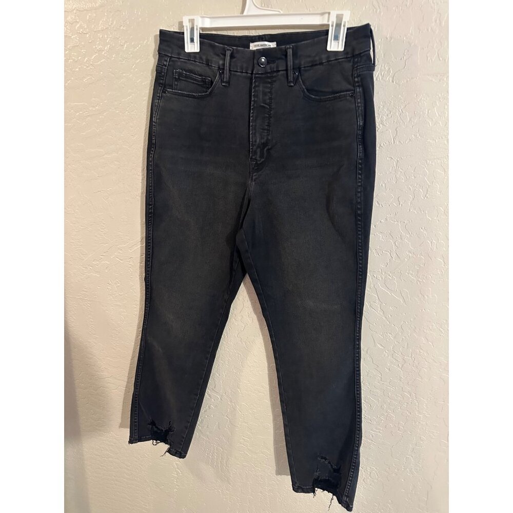 Y Good American Black Good Straight Raw Edge Cotton Casual Jeans - Picture 2 of 12